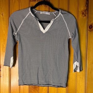 Amina Rubinacci Designer Black and White Striped 3/4 Sleeve Top